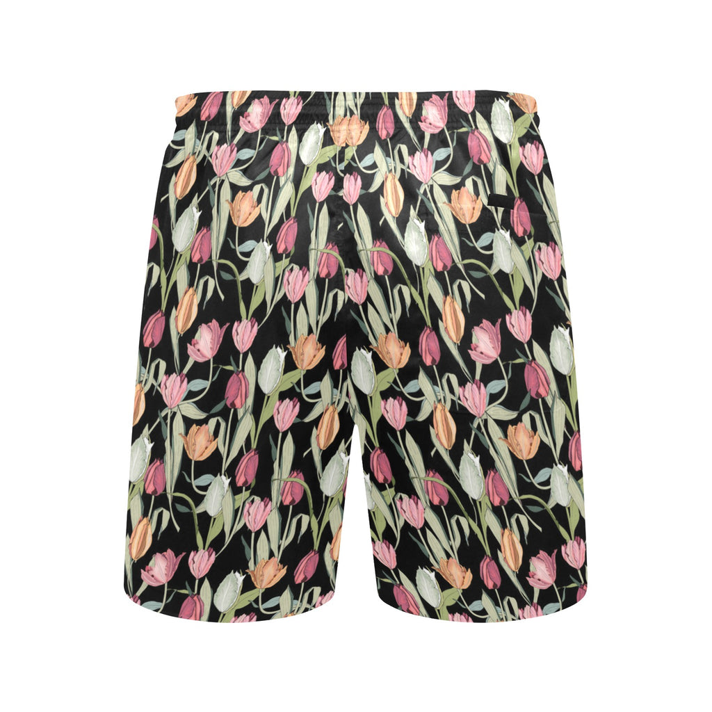 Tulips Men's Mid-Length Beach Shorts Men's Mid-Length Beach Shorts Plants Printed Offshore