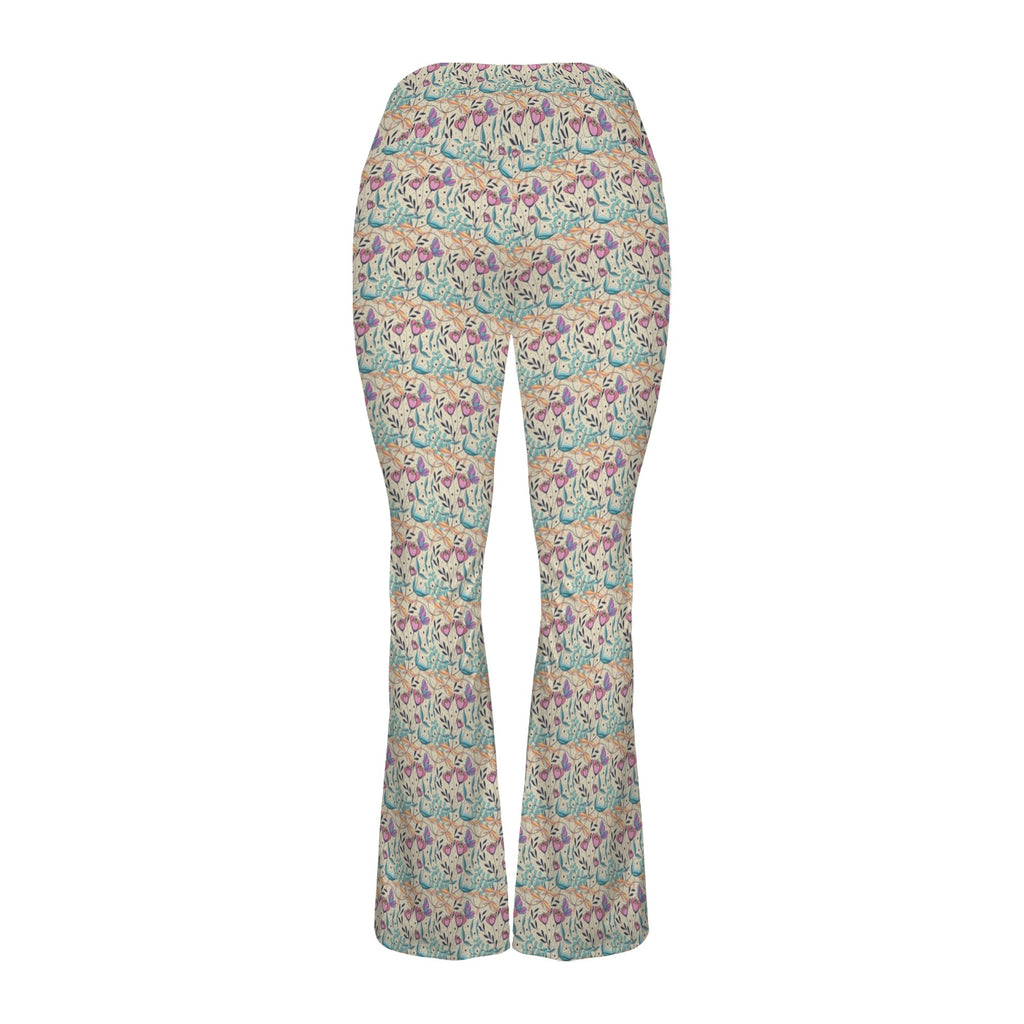 Butterfly Floral High Waist Crossover Tummy Control Flare Leggings High Waist Flare Leggings Plants Printed Offshore