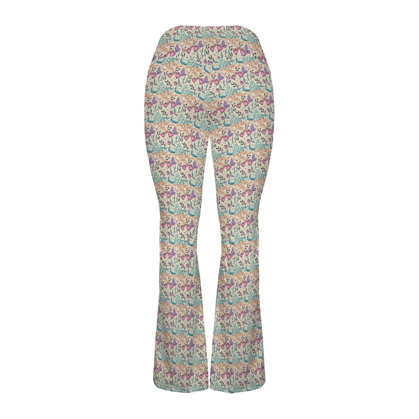 Butterfly Floral - High Waist Crossover Tummy Control Flare Leggings