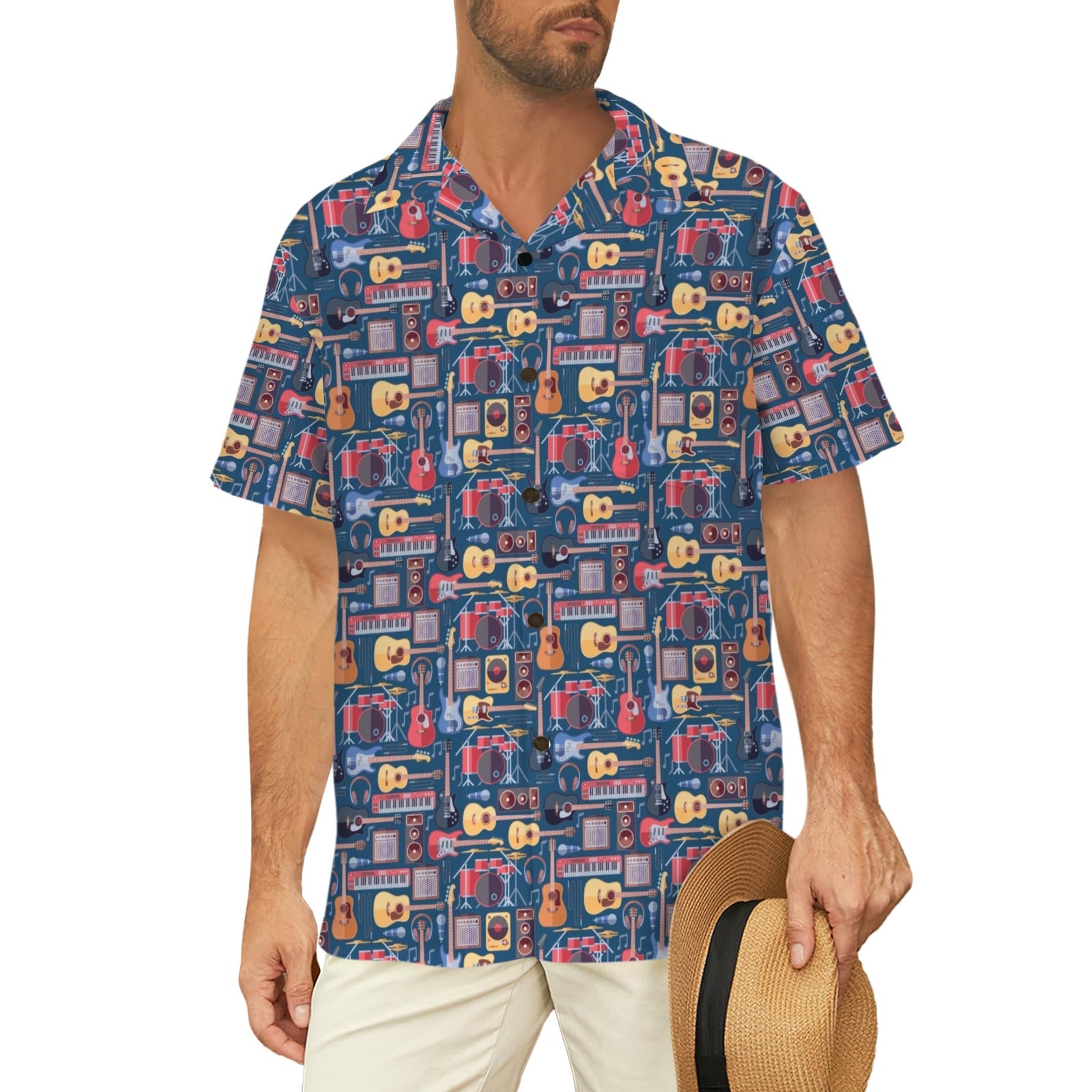 Music Instruments Men's Short Sleeve Hawaiian Shirt Men's Hawaiian Shirt (New) Music Printed Offshore