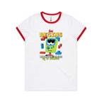 Fun Begins With The Press Of A Button, Game - Women's Ringer Tee White Red Womens Ringer T-shirt Games Printed In Australia