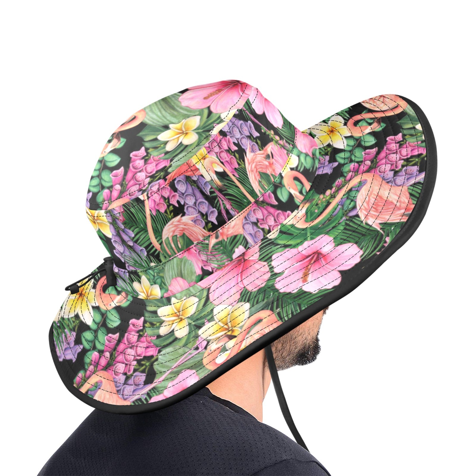 Flamingo Jungle - Wide Brim Bucket Hat Wide Brim Bucket Hat animal Plants Printed Offshore