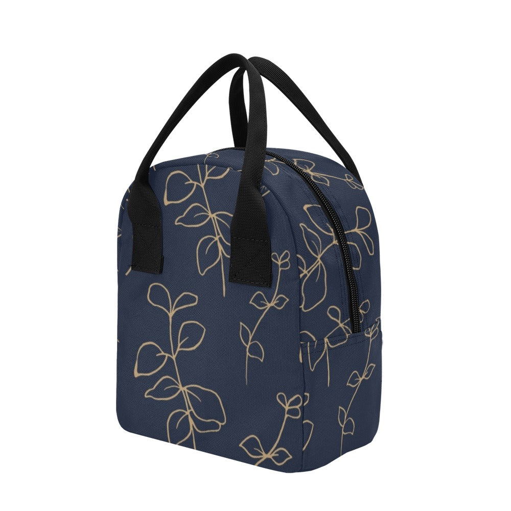 Gold Flowers On Navy Zipper Lunch Bag Zipper Lunch Bag Printed Offshore