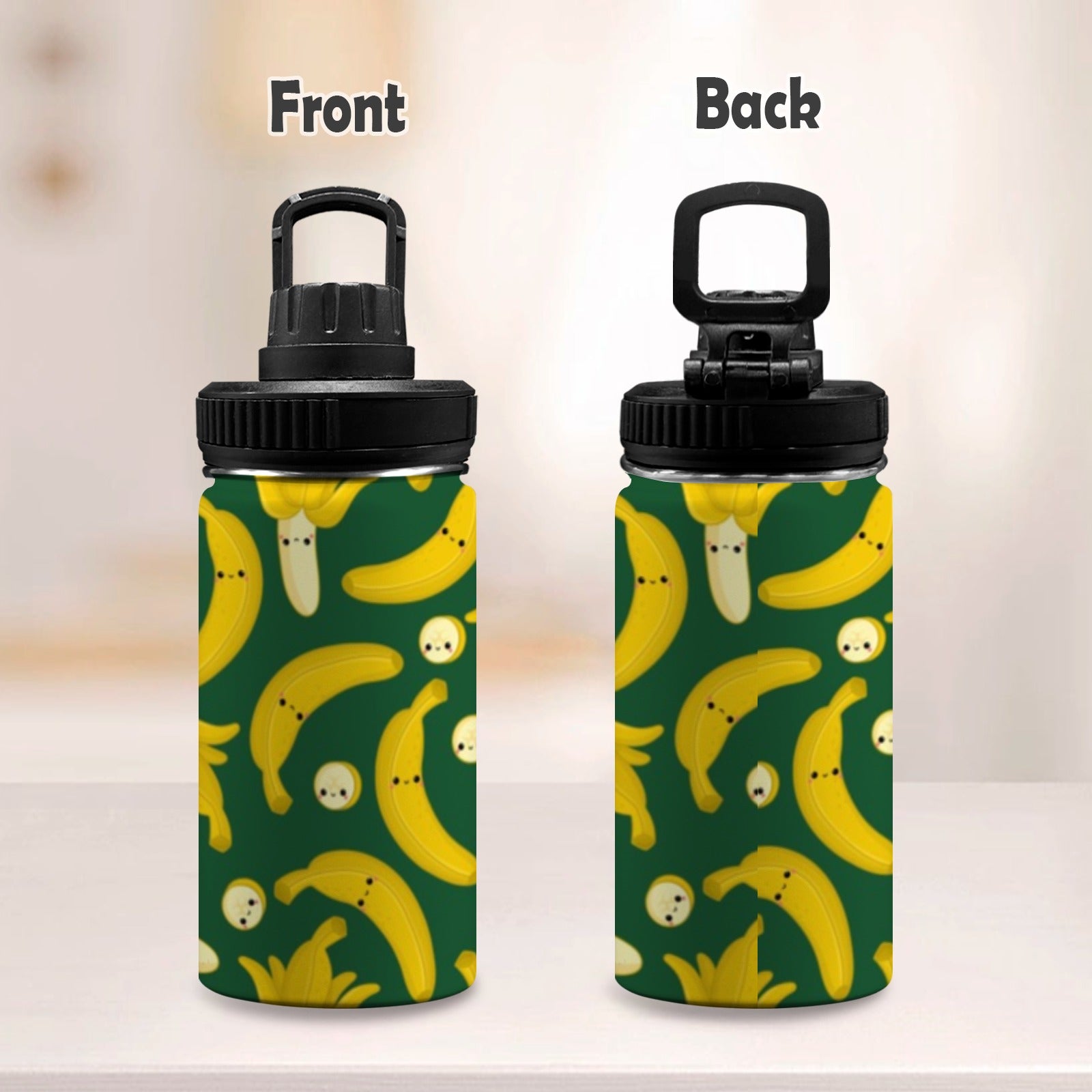Happy Bananas - Kids Water Bottle with Chug Lid (12 oz) Kids Water Bottle with Chug Lid Food Printed Offshore