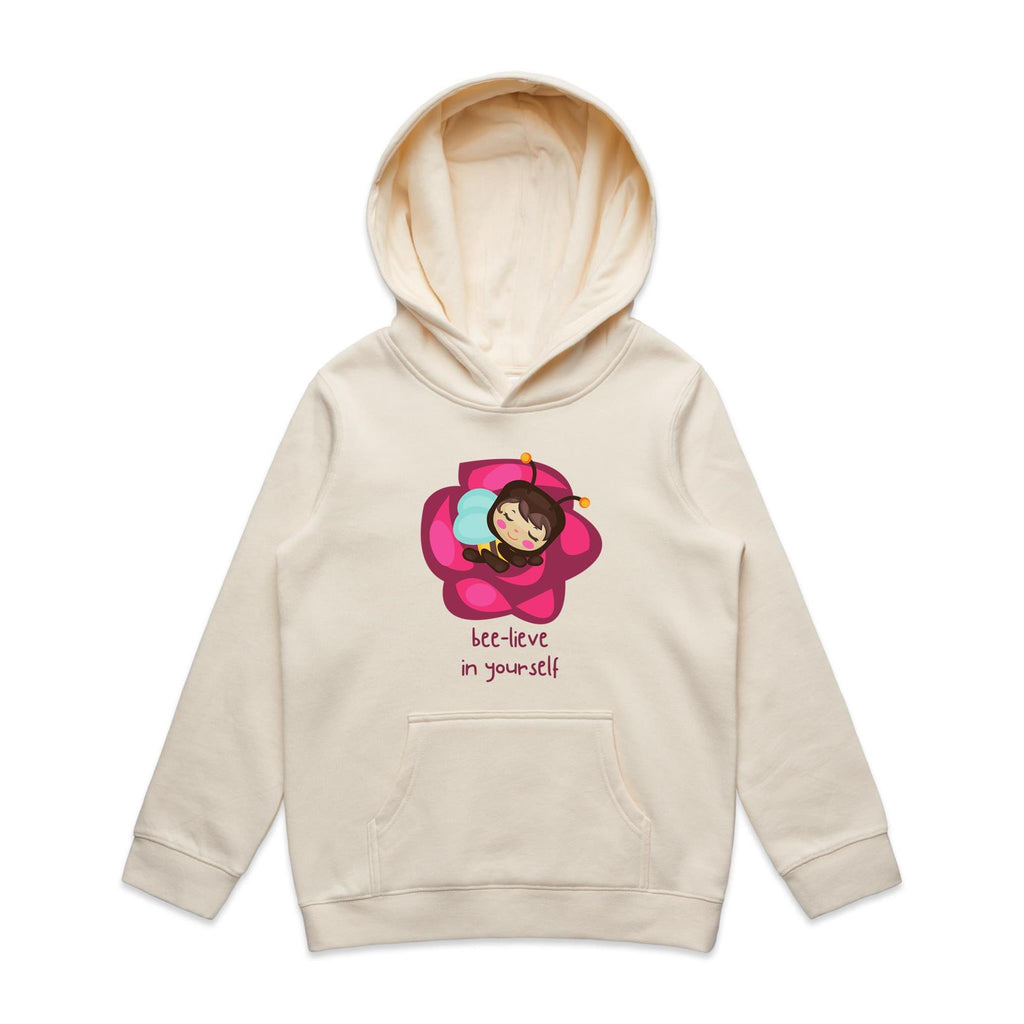 Bee-lieve In Yourself - Kids Hoodie Ecru Kids Hoodie Printed In Australia