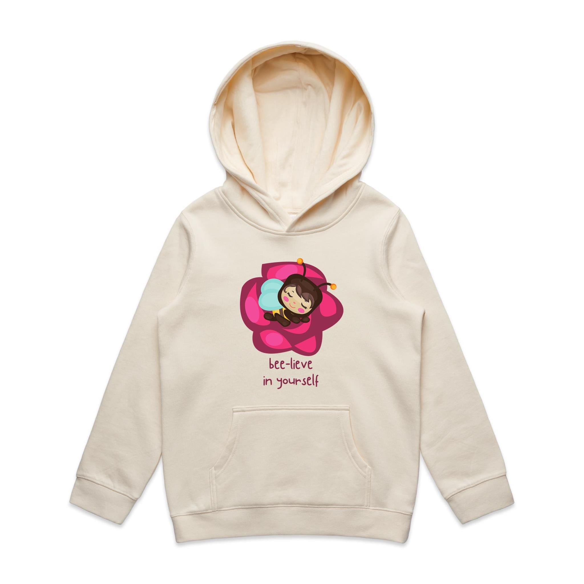 Bee-lieve In Yourself - Kids Hoodie Ecru Kids Hoodie Printed In Australia