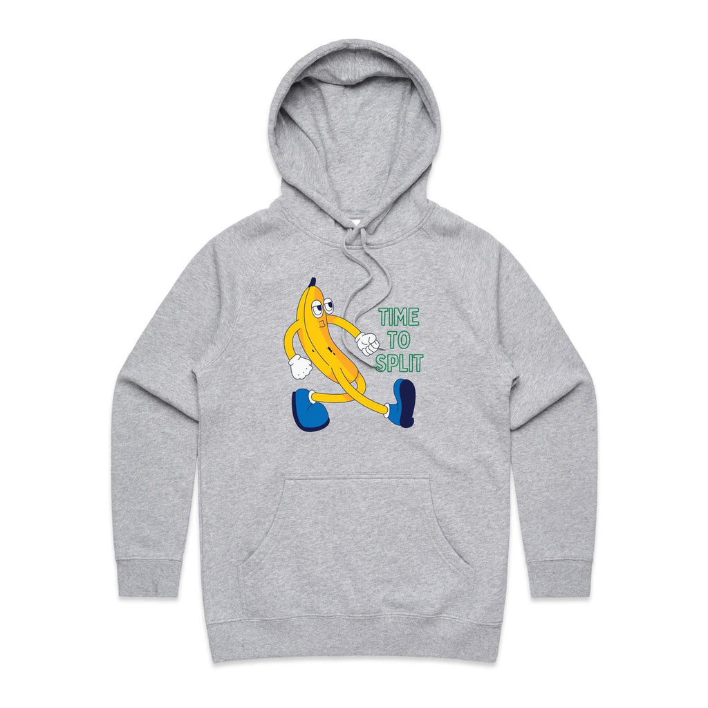 Banana, Time To Split - Womens Hoodie Grey Marle Womens Hoodie Food Printed In Australia