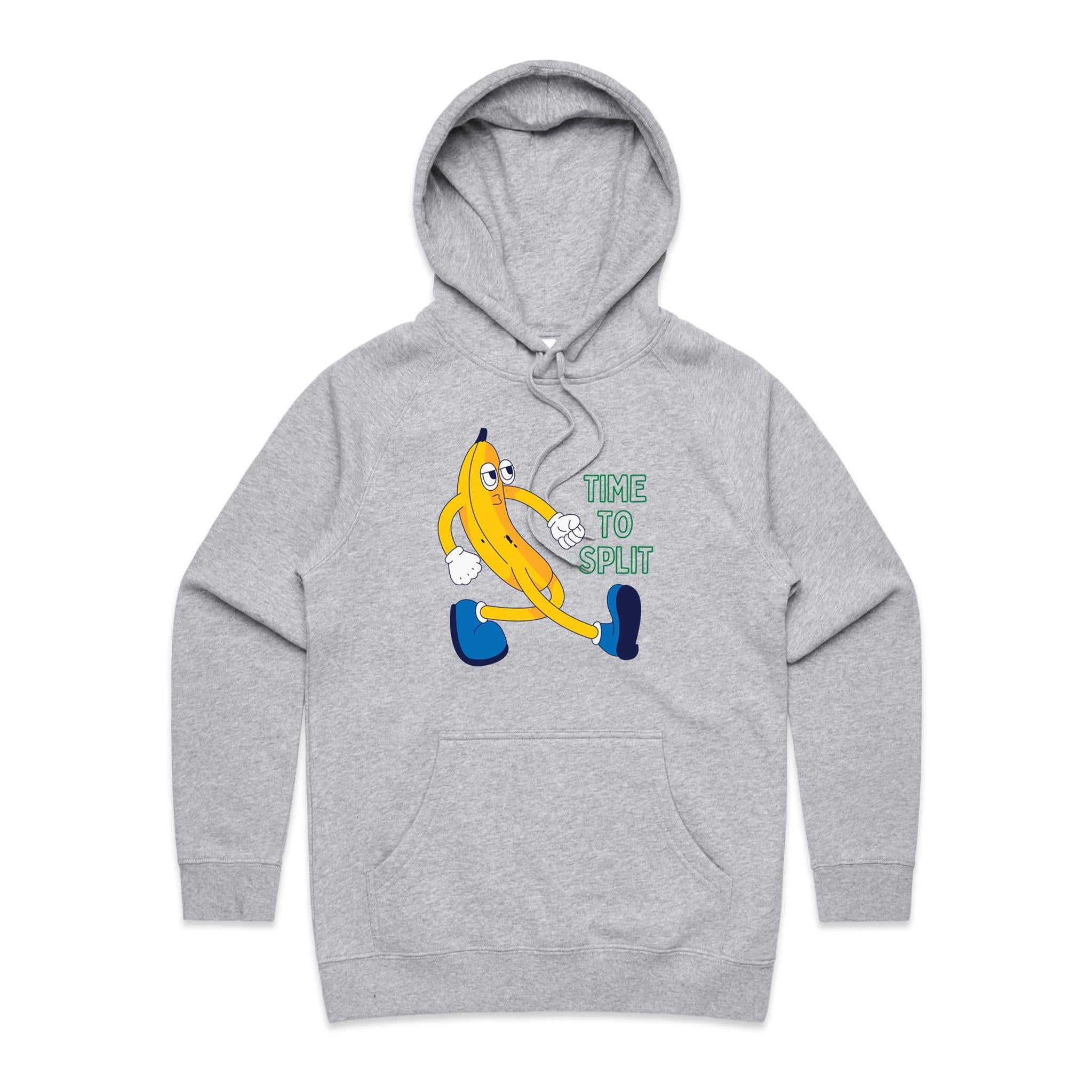 Banana, Time To Split - Womens Hoodie Grey Marle Womens Hoodie Food Printed In Australia