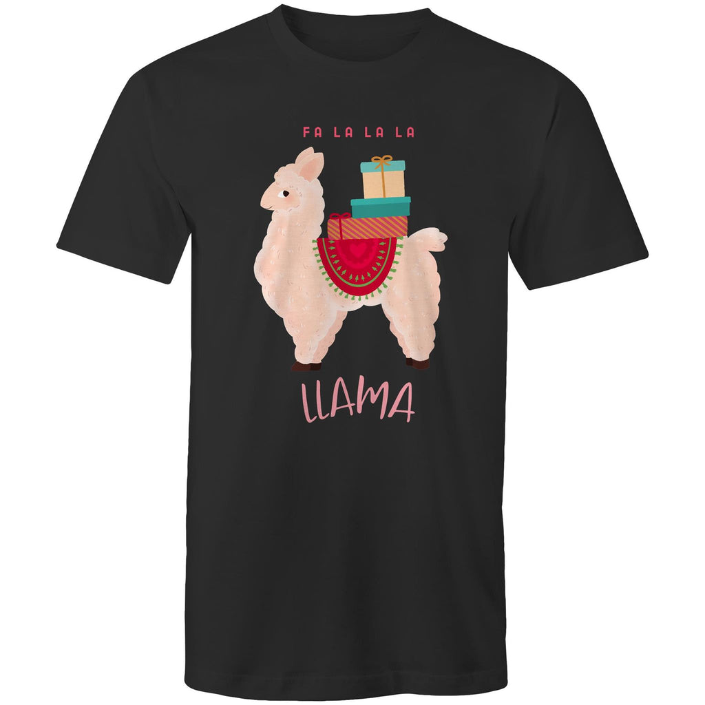 Fa La La La Llama, Christmas - Mens T-Shirt Black Mens Christmas T-shirt Christmas Printed In Australia