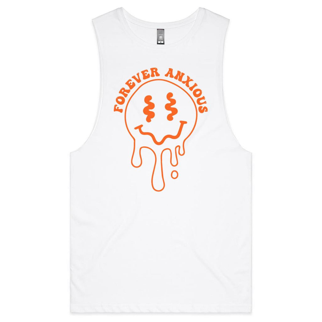 Forever Anxious Mens Men's AS Colour Drop Arm Tank Top White Drop Arm Tank Top Printed In Australia