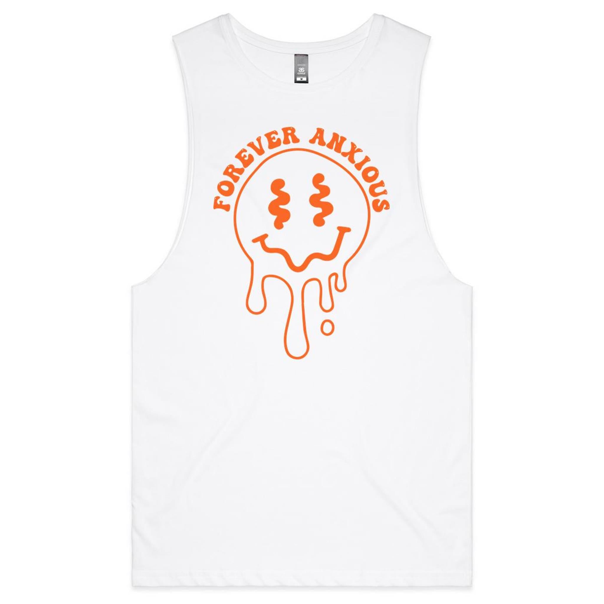 Forever Anxious - Mens Tank Top Tee White Drop Arm Tank Top Printed In Australia