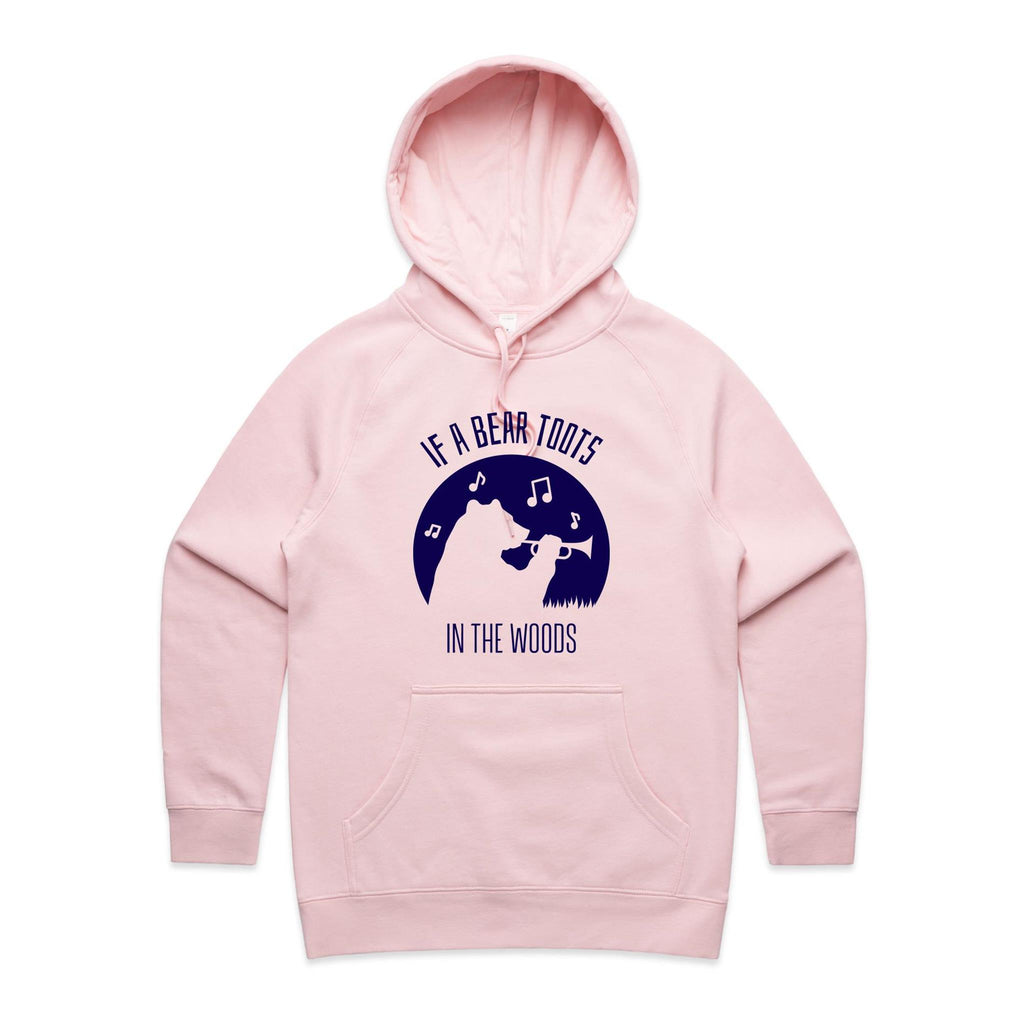 If A Bear Toots In The Woods, Trumpet Player - Womens Hoodie Pink Womens Hoodie animal Music Printed In Australia
