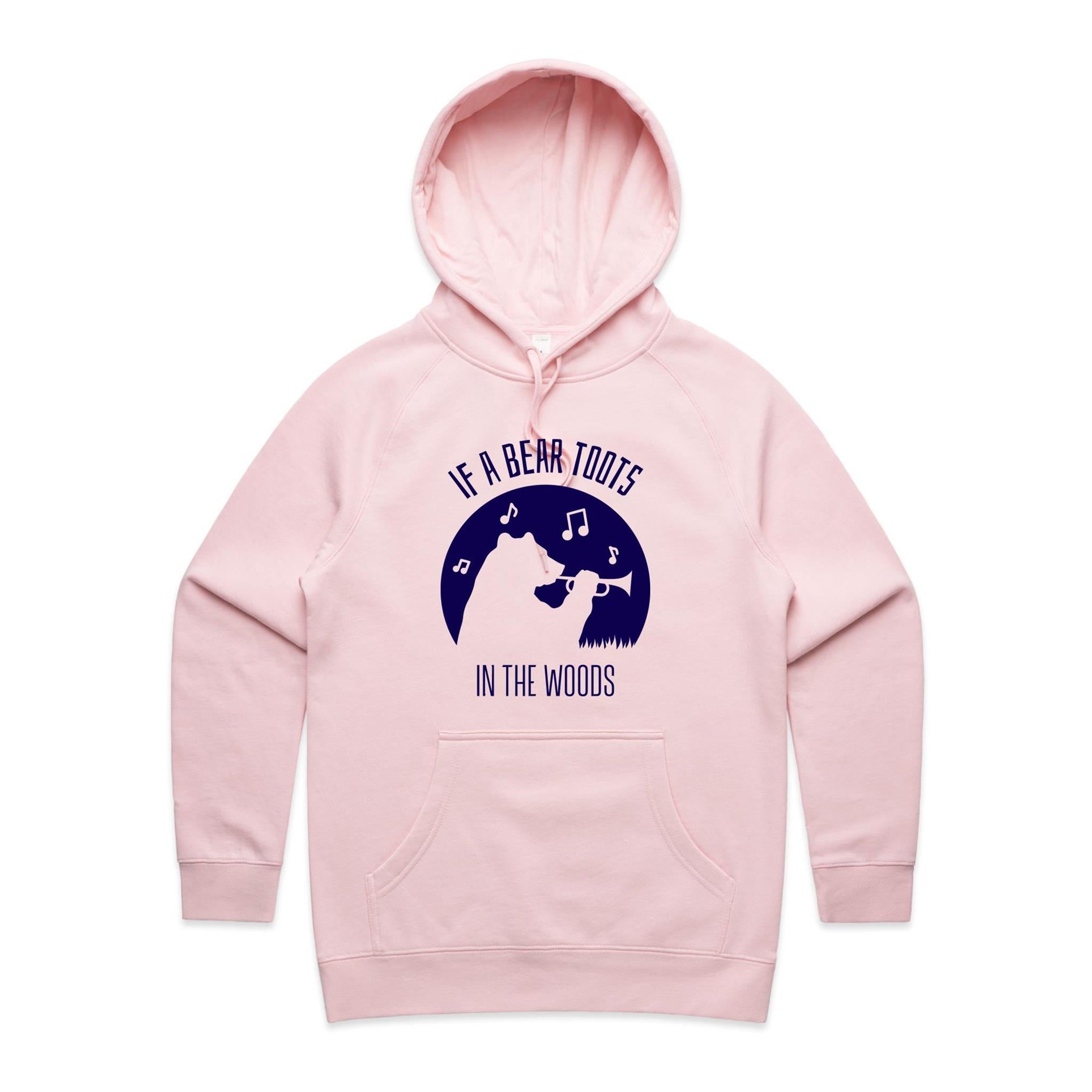If A Bear Toots In The Woods, Trumpet Player - Womens Hoodie Pink Womens Hoodie animal Music Printed In Australia