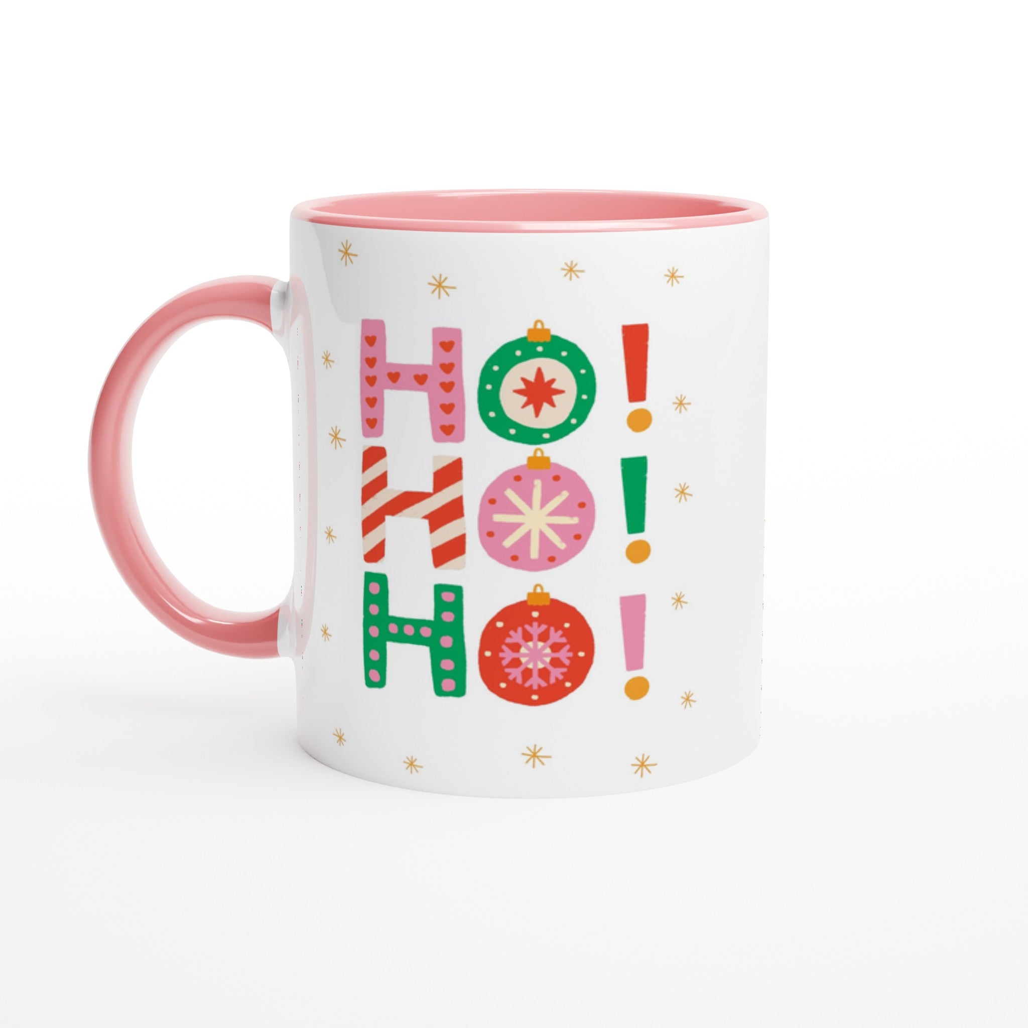 Christmas Ho Ho Ho - White 11oz Ceramic Mug with Colour Inside Ceramic Pink Christmas Colour Mug Christmas Globally Fulfilled
