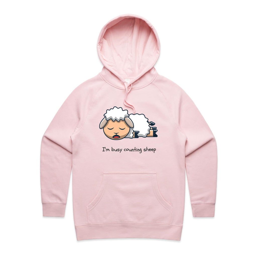 I'm Busy Counting Sheep - Womens Hoodie Pink Womens Hoodie animal Printed In Australia