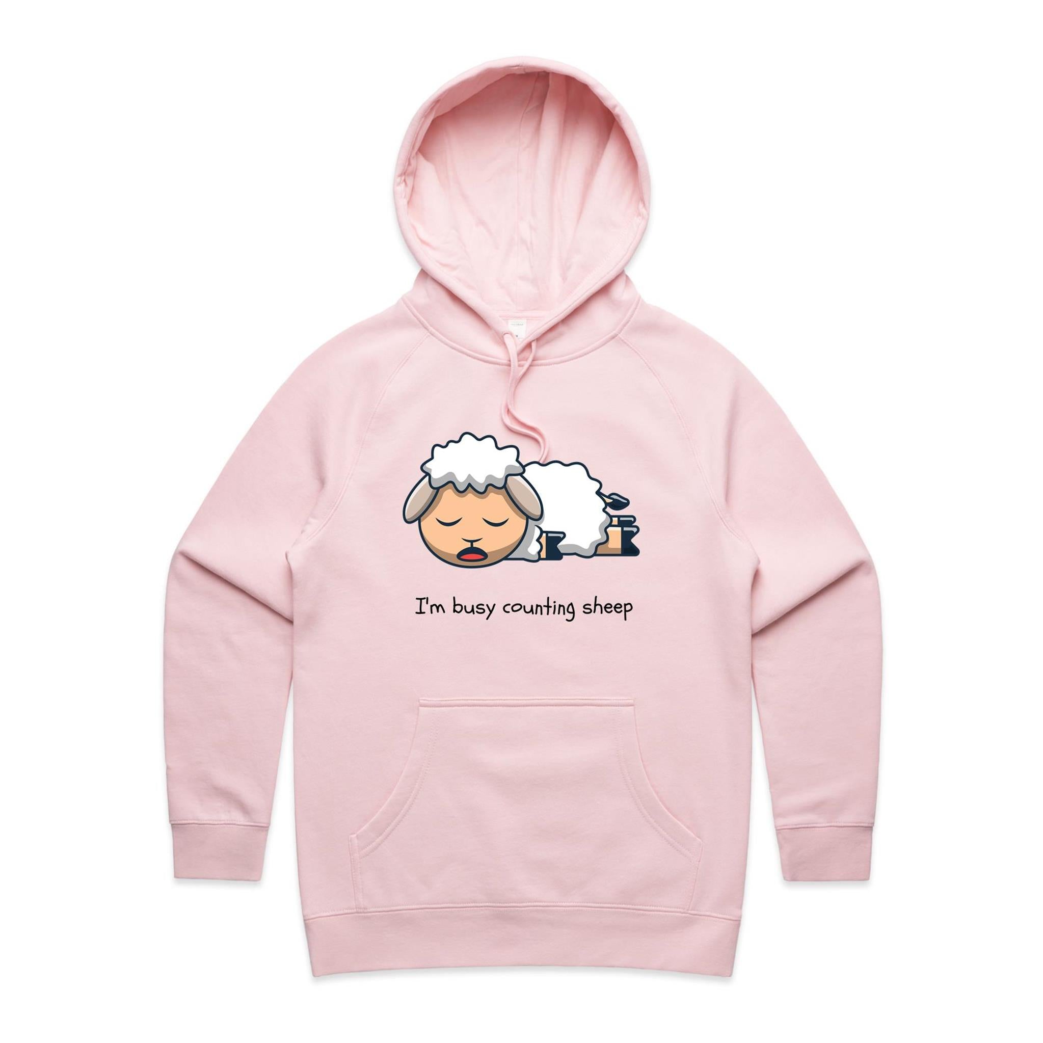 I'm Busy Counting Sheep - Womens Hoodie Pink Womens Hoodie animal Printed In Australia