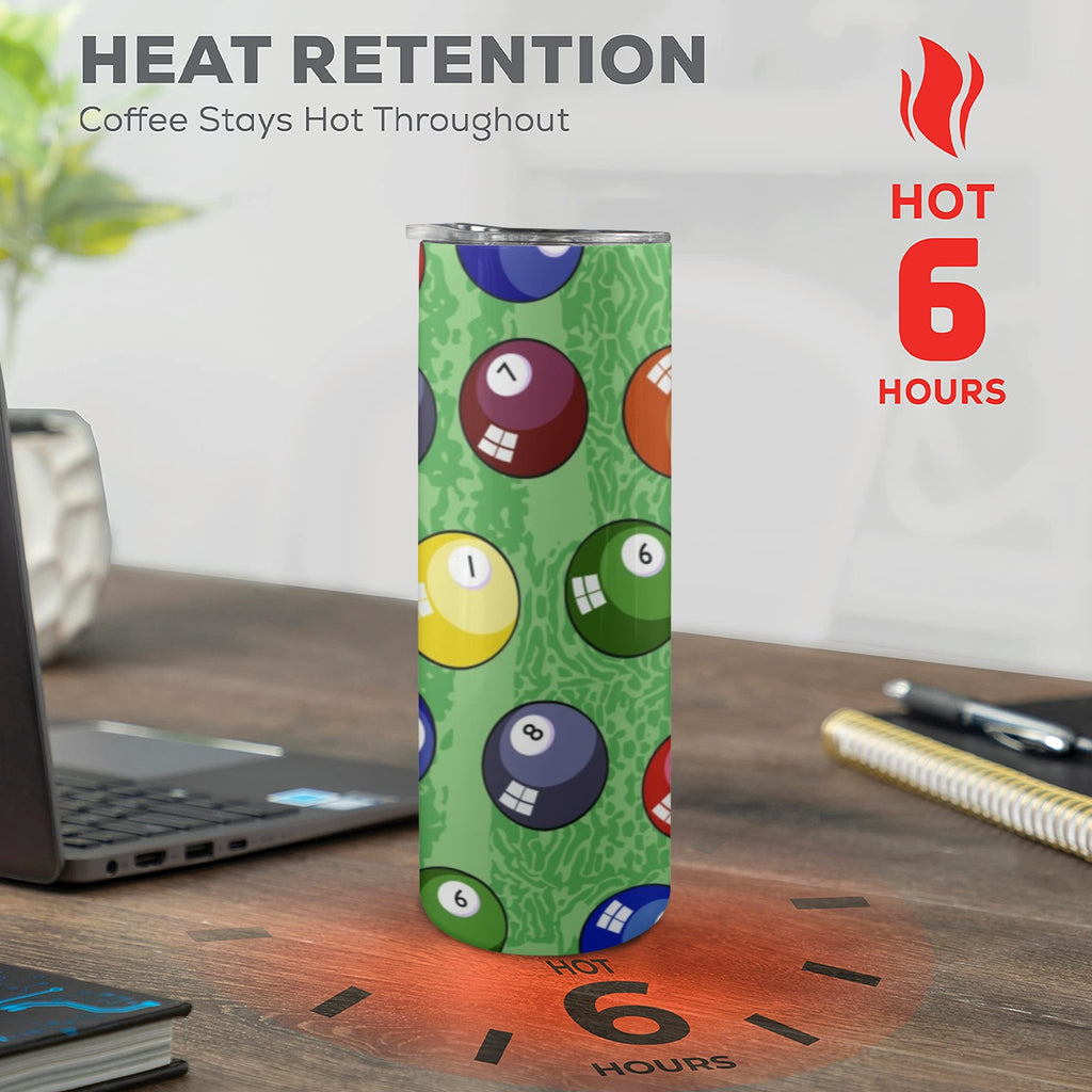 Pool Balls - 20oz Tall Skinny Tumbler with Lid and Straw