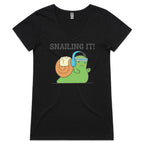 Snailing It, Fitness - Womens V-Neck T-Shirt Black Womens Active V-Neck T-shirt Fitness Printed In Australia