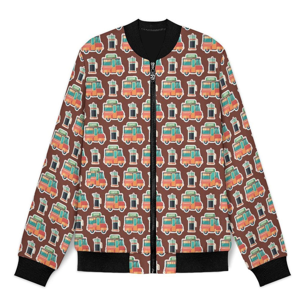 Coffee Van Men's Casual Zip‑Up Bomber Jacket