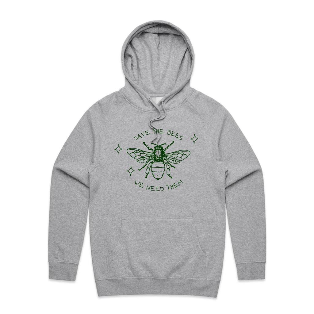 Save The Bees - Mens Hoodie Grey Marle Mens Hoodie Environment Printed In Australia