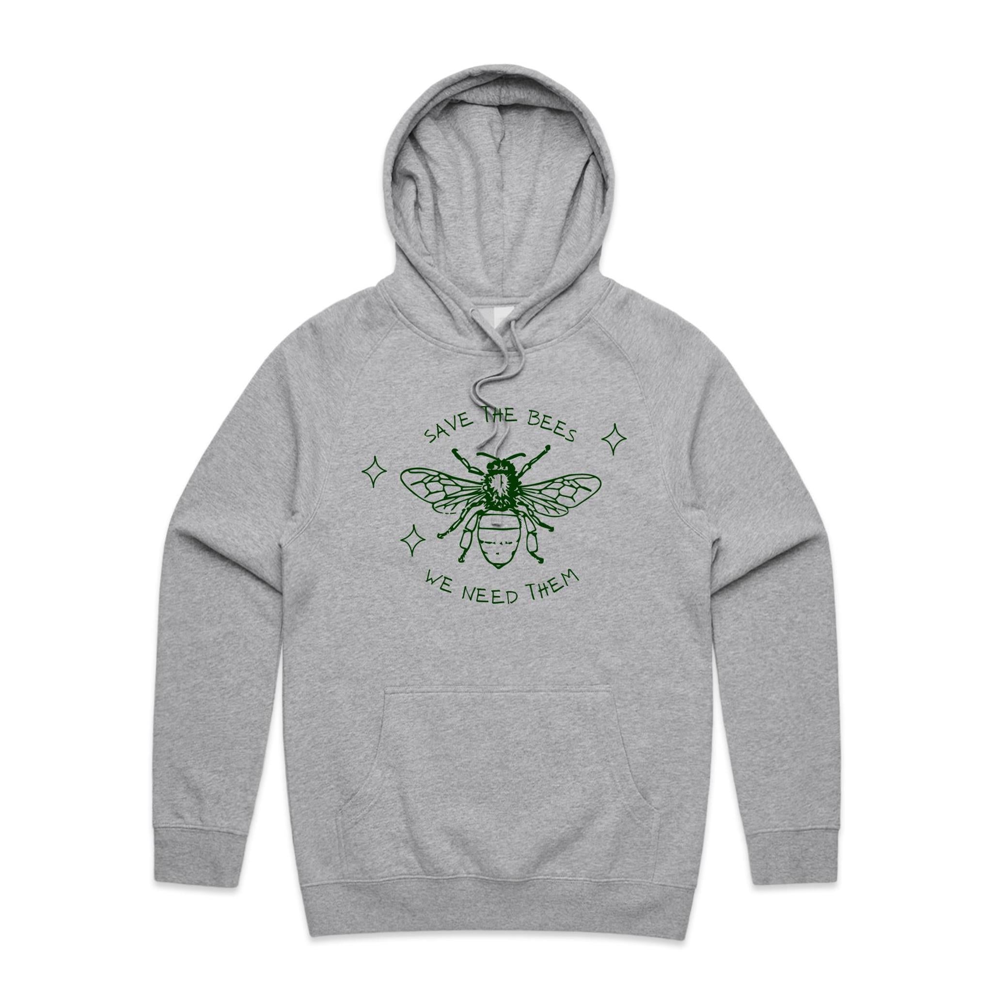 Save The Bees - Mens Hoodie Grey Marle Mens Hoodie Environment Printed In Australia