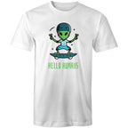 Hello Humans, Alien - Mens T-Shirt White Mens T-shirt Printed In Australia Sci Fi