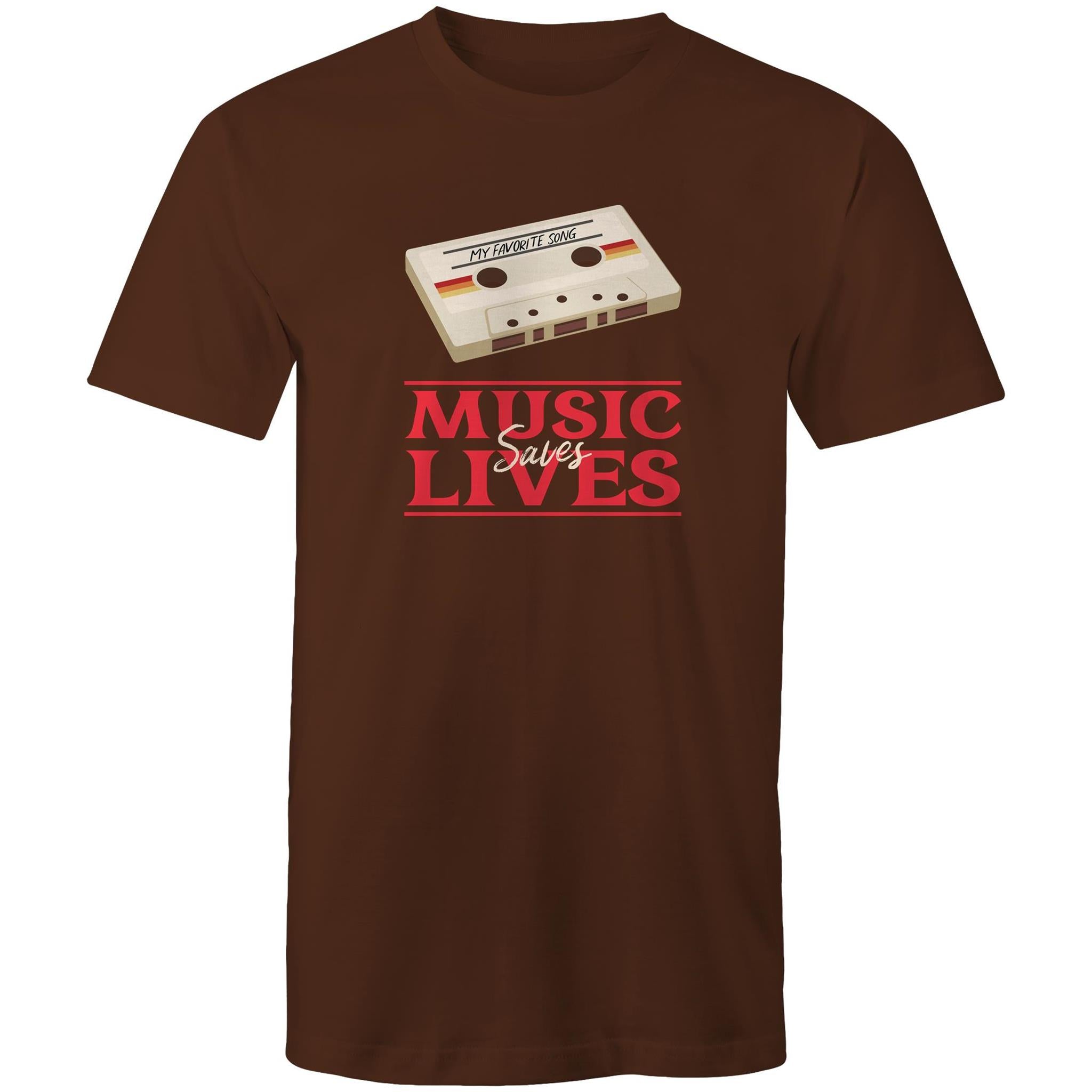 Music Saves Lives, Cassette Tape - Mens T-Shirt Dark Chocolate Mens T-shirt Music Printed In Australia Retro