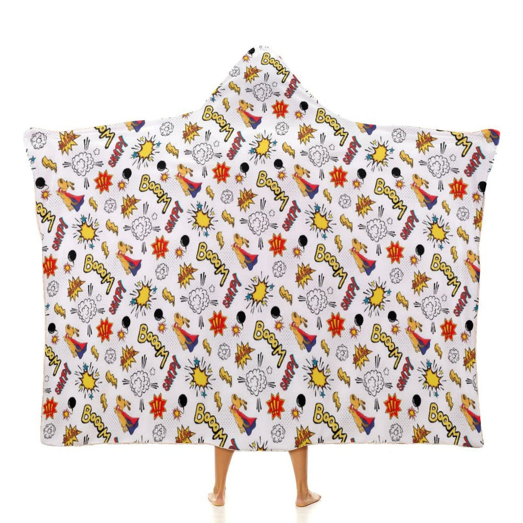 Super Dog, Comic Book Kids Hooded Blanket 100cm x 130cm white 40"×50" Kids Hooded Blanket comic Printed Offshore