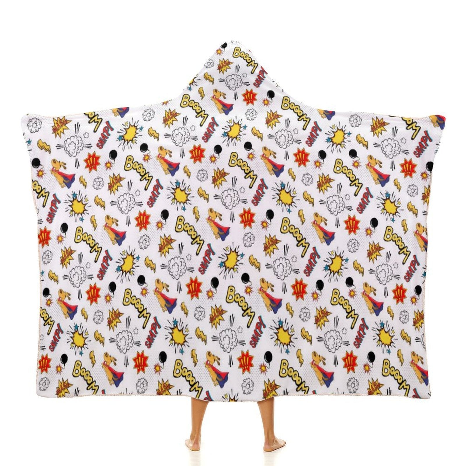 Super Dog, Comic Book Kids Hooded Blanket 100cm x 130cm white 40"×50" Kids Hooded Blanket comic Printed Offshore