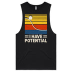 I Have Potential, Physics Mens Men's AS Colour Drop Arm Tank Top Black Drop Arm Tank Top Printed In Australia Science