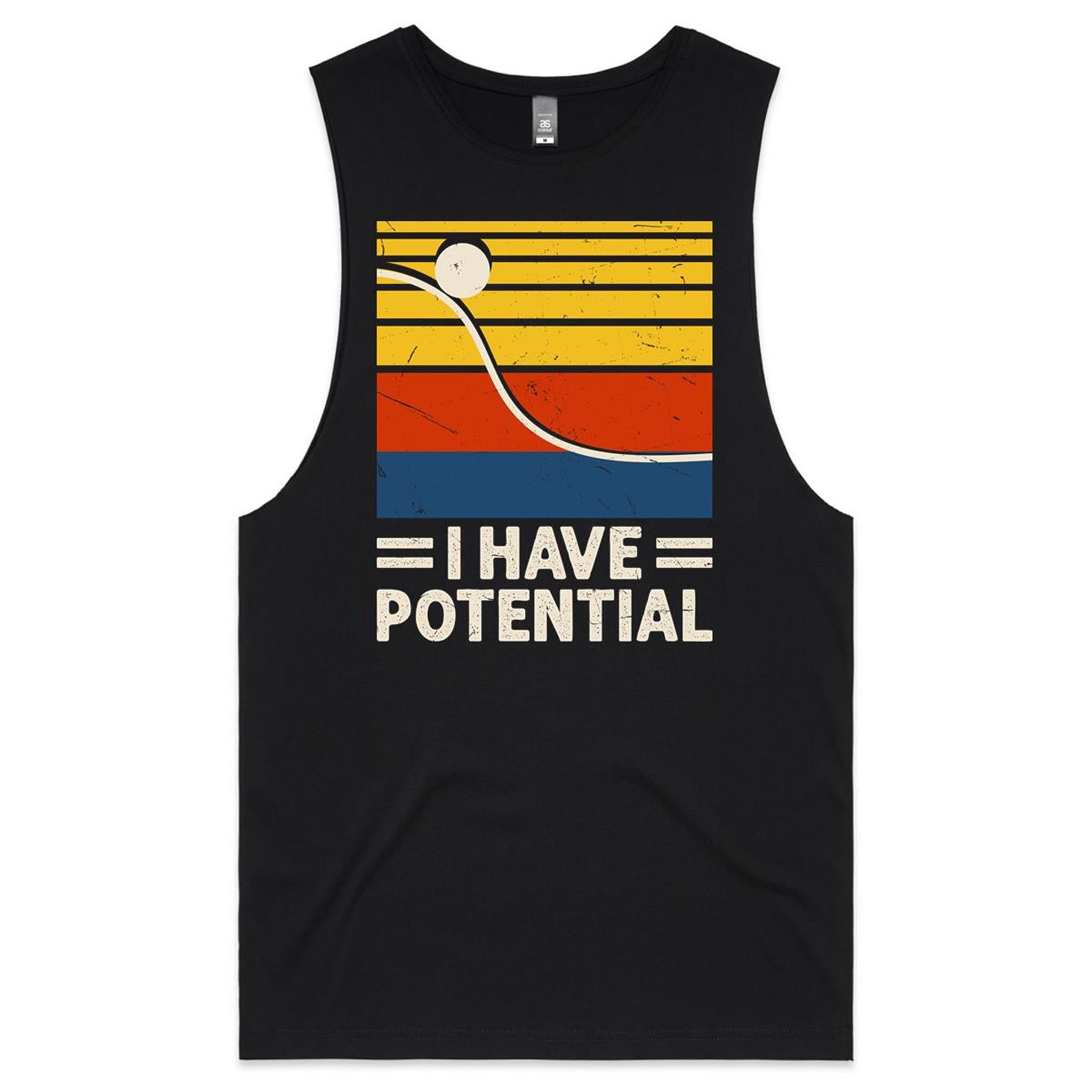 I Have Potential, Physics - Mens Tank Top Tee Black Drop Arm Tank Top Printed In Australia Science