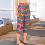 Bright And Bold Flowers Women's High Waist Pocket Capri Yoga Leggings Women's High Waist Capri Yoga Leggings Plants Printed Offshore