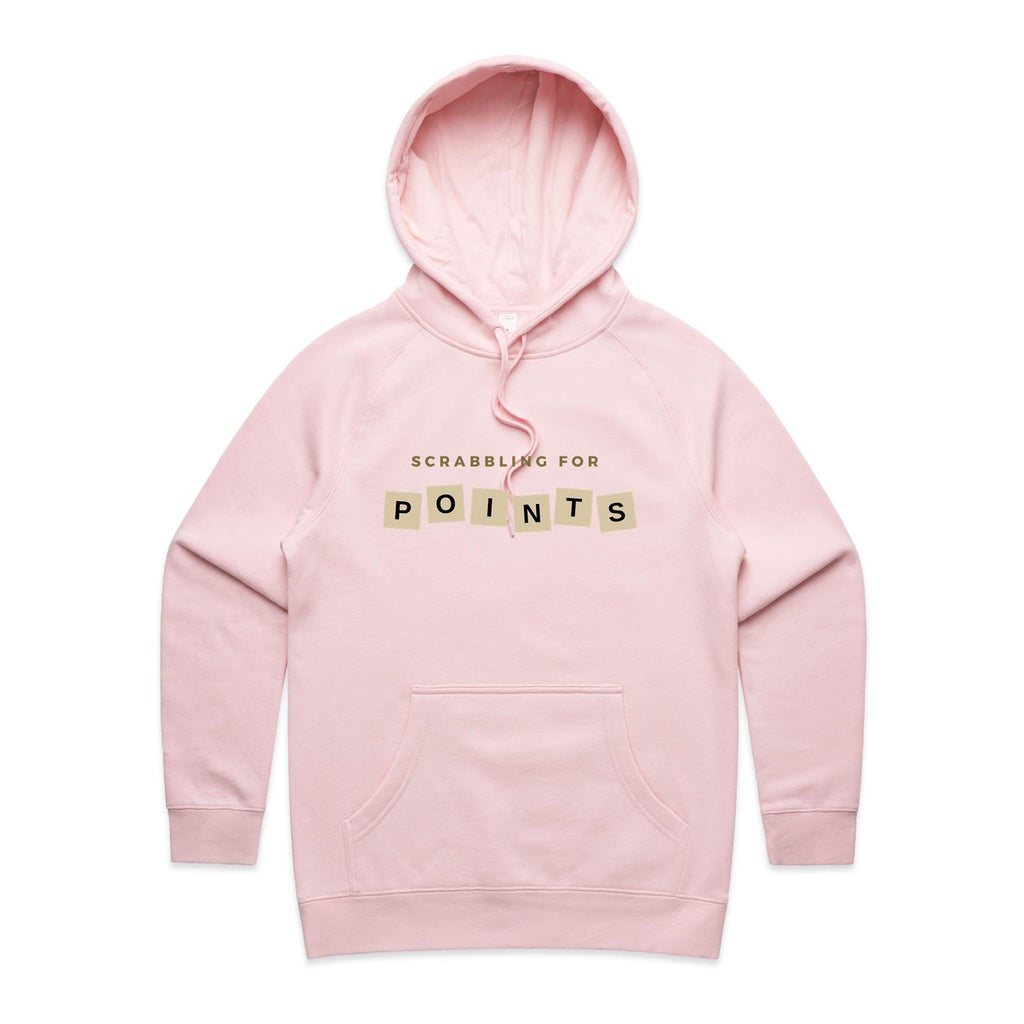 Scrabbling For Points - Womens Hoodie Pink Womens Hoodie Games Printed In Australia