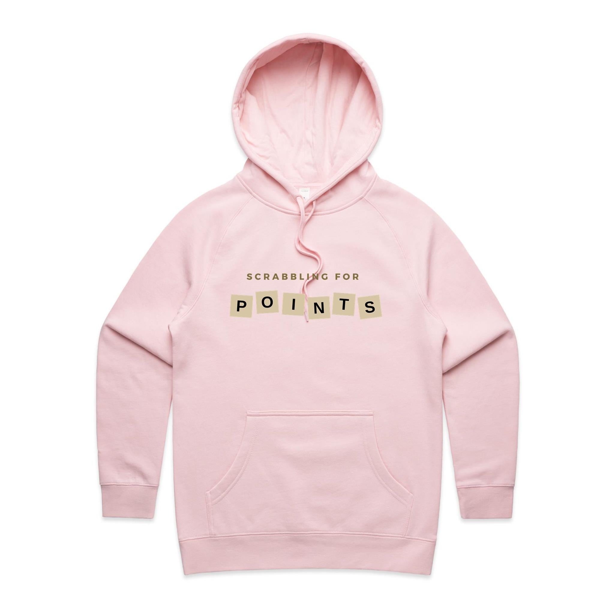Scrabbling For Points - Womens Hoodie Pink Womens Hoodie Games Printed In Australia