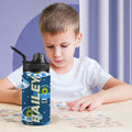 Personalised - Cute Aliens In UFO's - Kids Stainless Steel Water Bottle