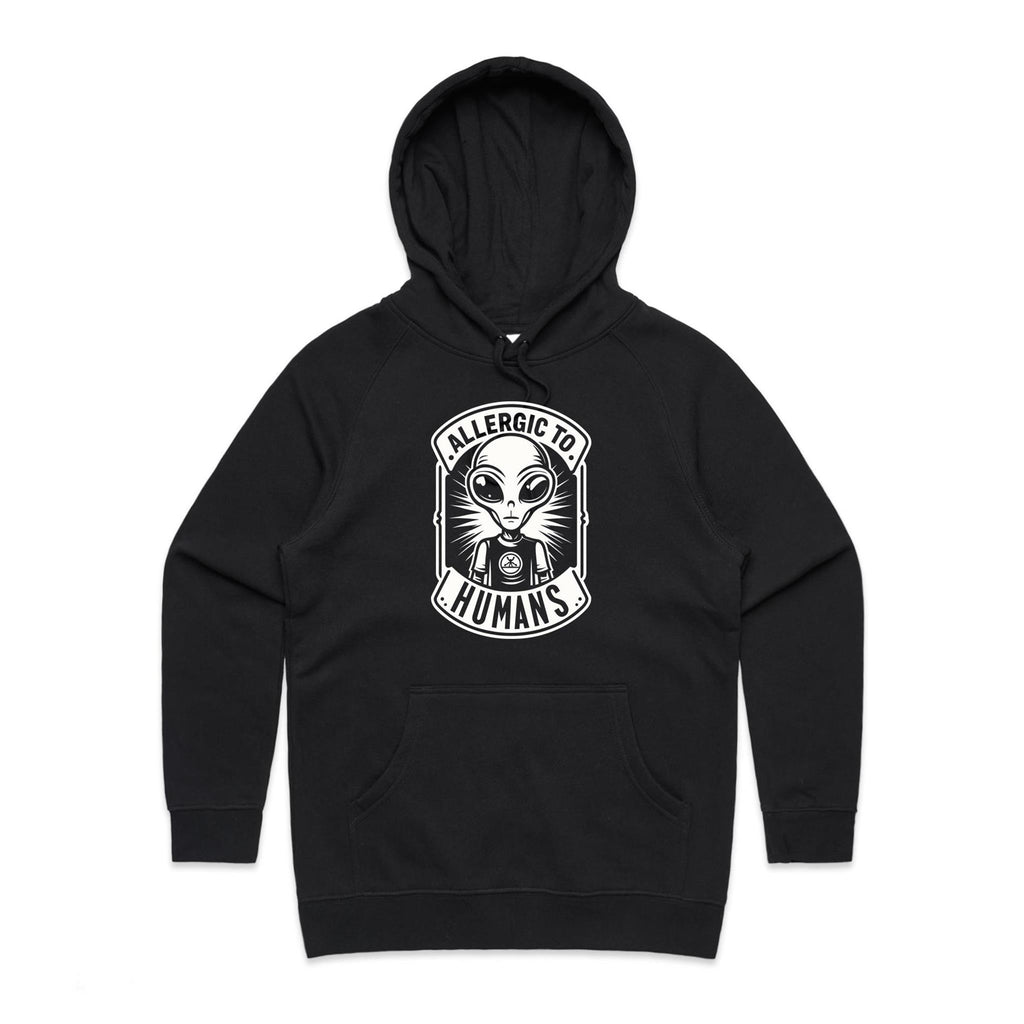 Alien, Allergic To Humans - Womens Hoodie Black Womens Hoodie Printed In Australia Sci Fi
