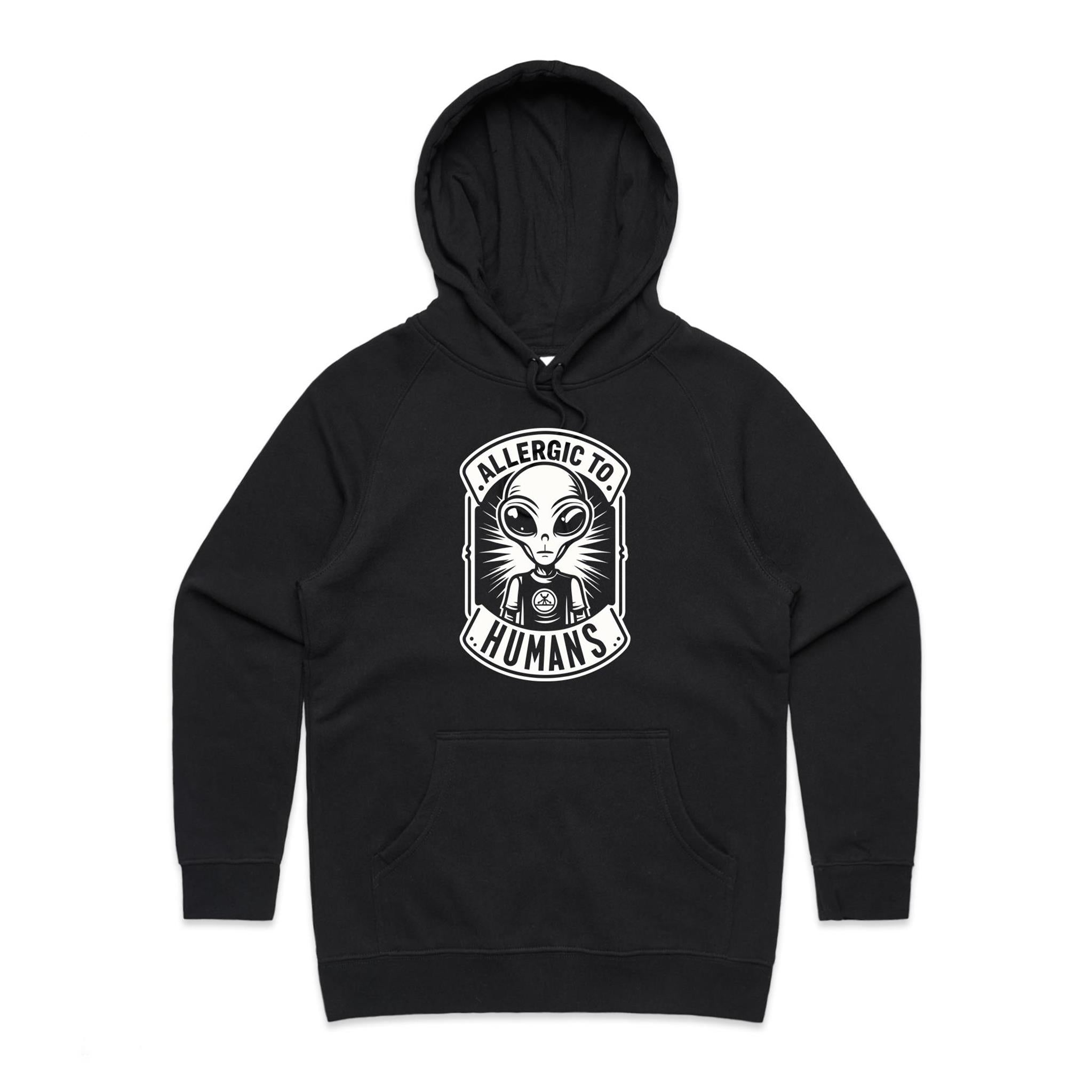 Alien, Allergic To Humans - Womens Hoodie Black Womens Hoodie Printed In Australia Sci Fi