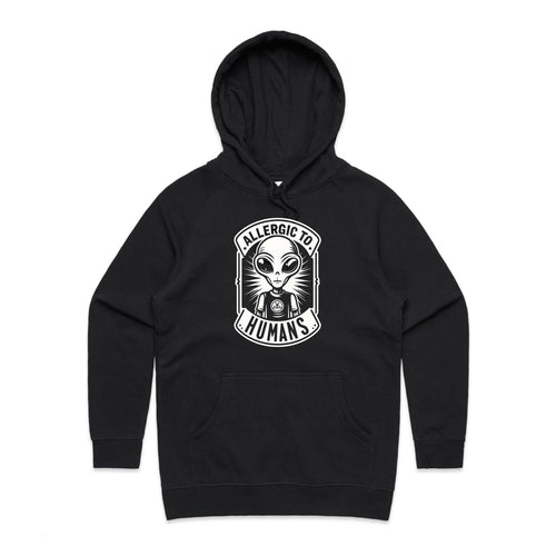 Alien, Allergic To Humans - Womens Hoodie Black Womens Hoodie Printed In Australia Sci Fi