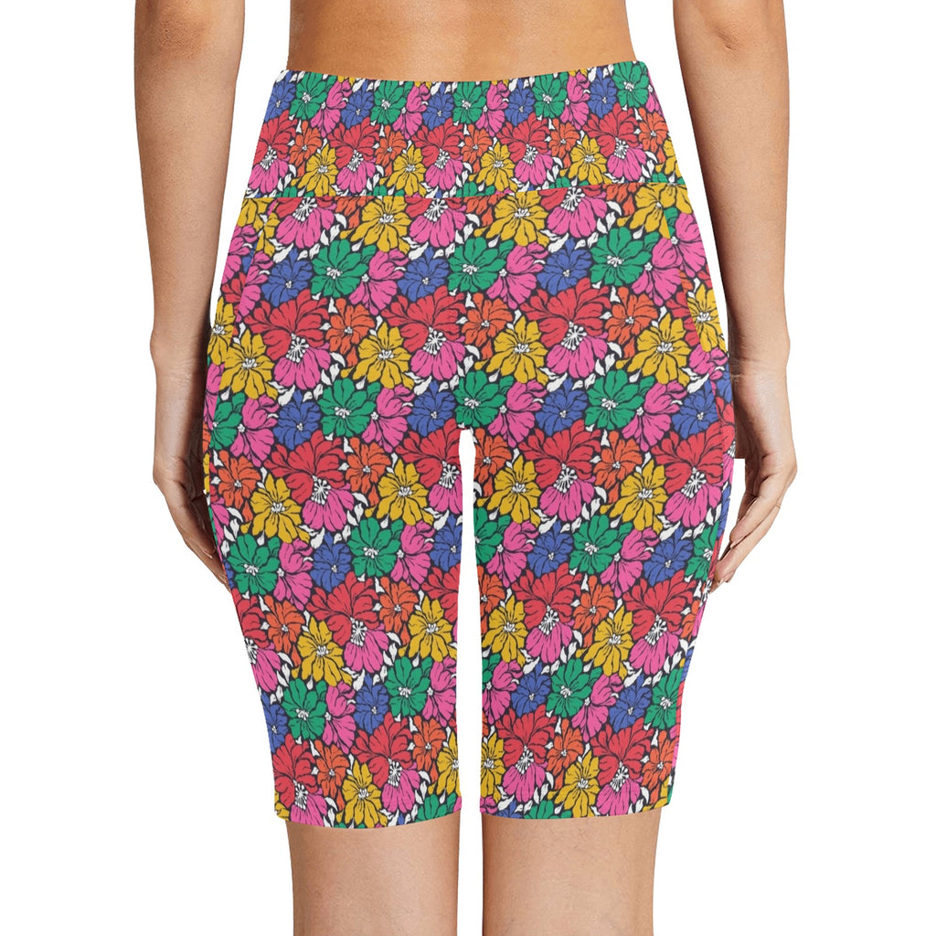 Bright And Bold Flowers Women's Bike Shorts With Side Pockets Women's Bike Shorts Plants Printed Offshore