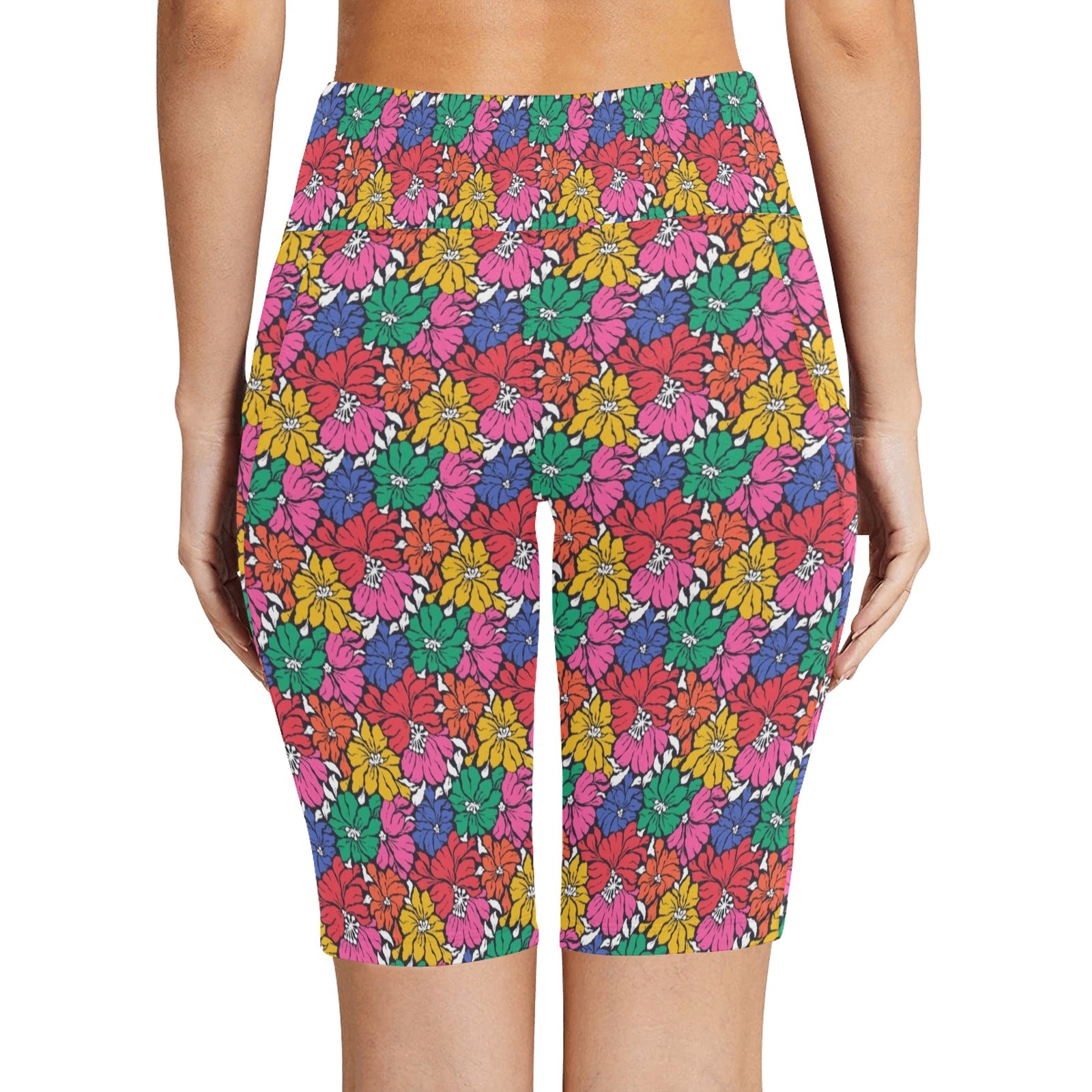 Bright And Bold Flowers Women's Bike Shorts With Side Pockets Women's Bike Shorts Plants Printed Offshore