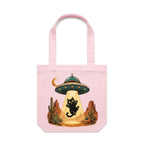 Black Cat Alien UFO Abduction Canvas Tote Bag
