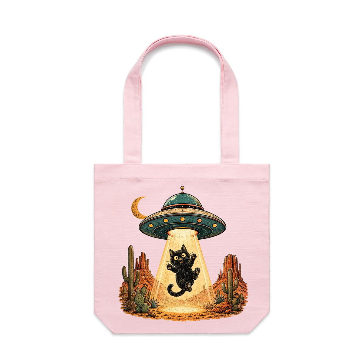 Black Cat Alien UFO Abduction Canvas Tote Bag