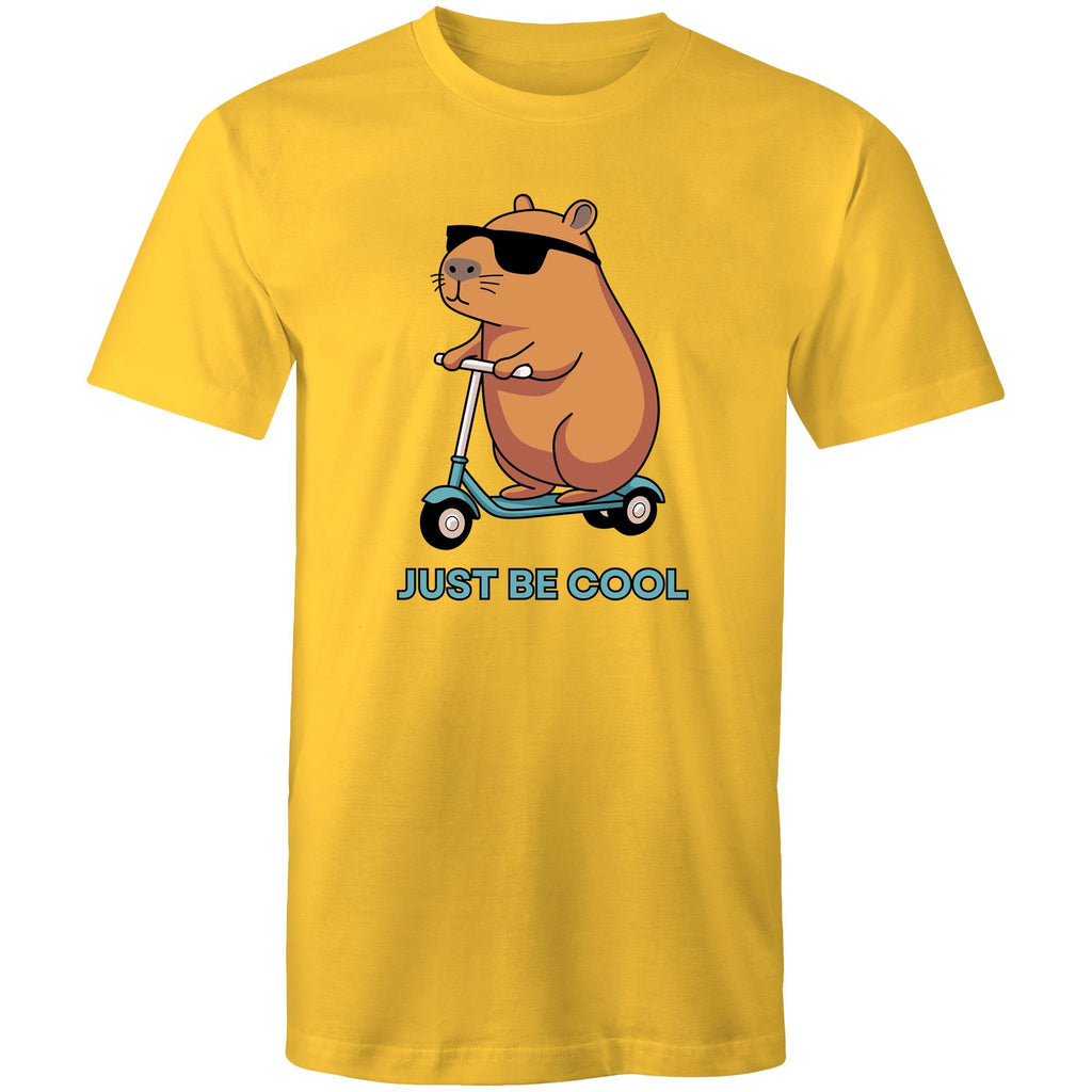 Just Be Cool, Capybara - Mens T-Shirt Yellow Mens T-shirt animal Printed In Australia