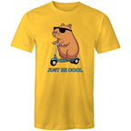 Just Be Cool, Capybara - Mens T-Shirt Yellow Mens T-shirt animal Printed In Australia