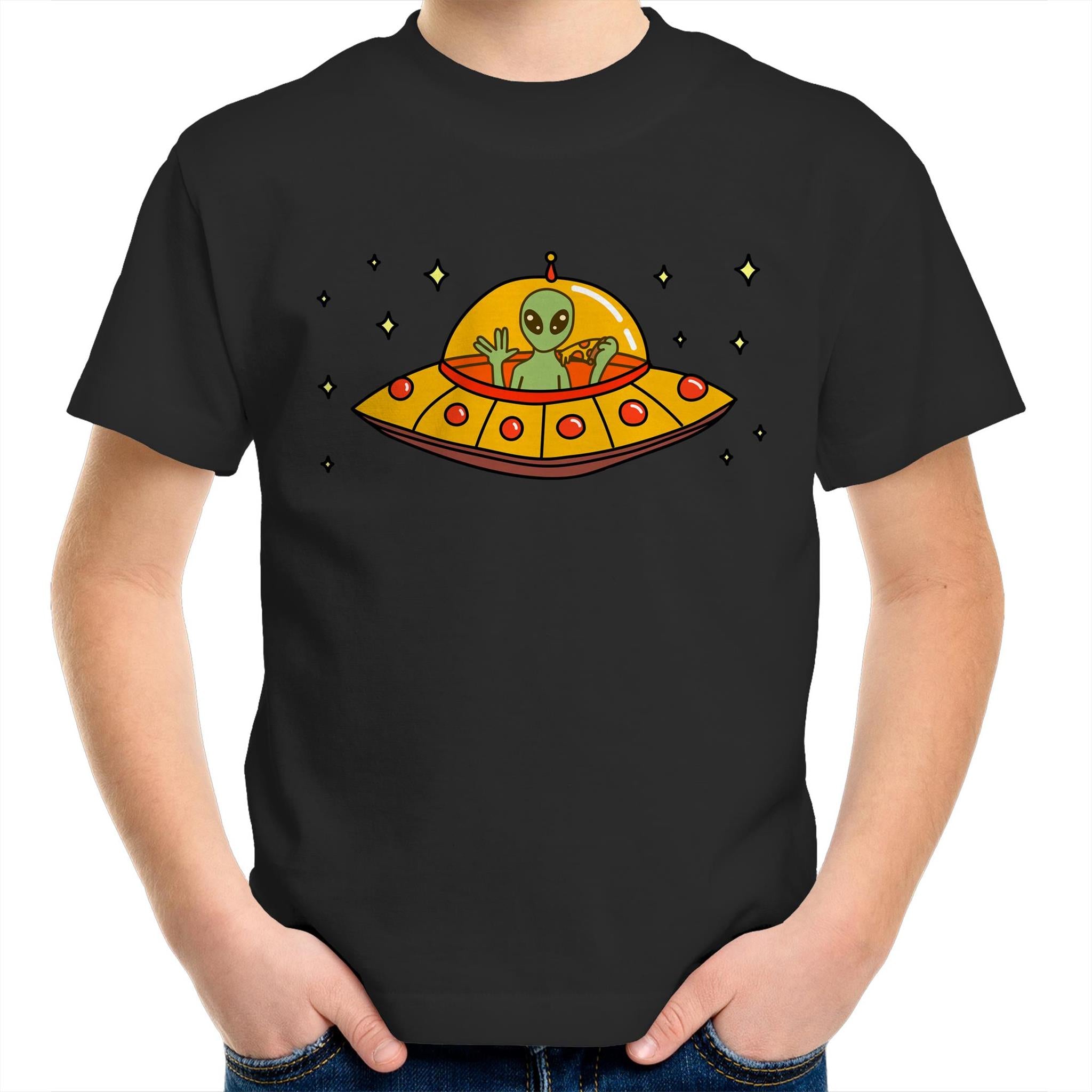 Alien Pizza - Kids Youth T-Shirt Black Kids Youth T-shirt Food Printed In Australia Sci Fi