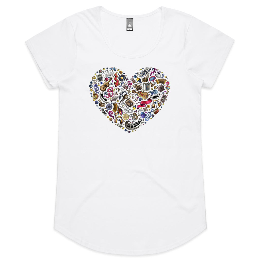 Heart Music - Womens Scoop Neck T-Shirt White Womens Scoop Neck T-shirt Love Music Printed In Australia