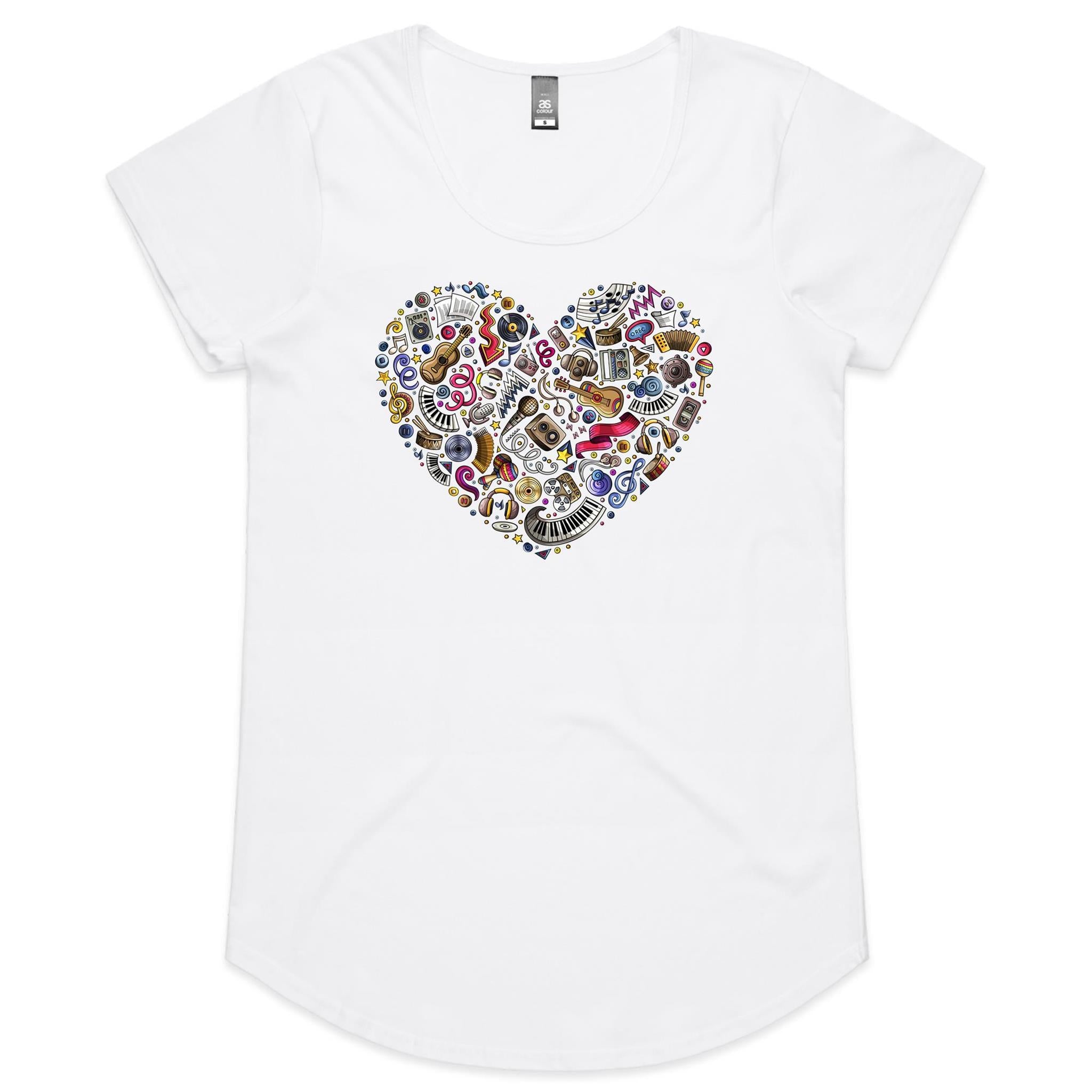 Heart Music - Womens Scoop Neck T-Shirt White Womens Scoop Neck T-shirt Love Music Printed In Australia