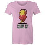 Music On, Worries Off - Womens T-shirt Pink Womens T-shirt Music Printed In Australia