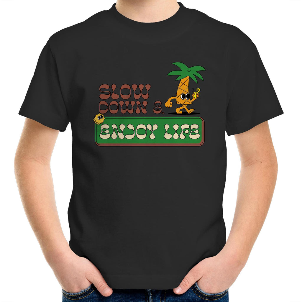 Slow Down And Enjoy Life - Kids Youth T-Shirt Black Kids Youth T-shirt Printed In Australia Retro