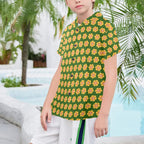 Yellow Flowers On Green Senior Kids Hawaiian Shirt